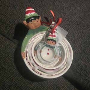 Holiday Time | Ceramic Christmas Elf Nesting Measuring Cup & Spoon Set